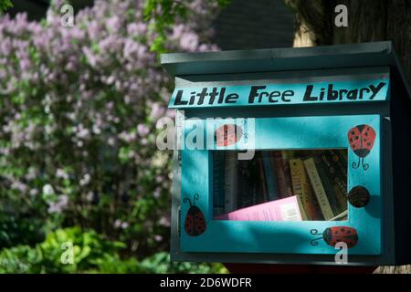 Kleine freie Bibliothek in London Ontario und St. Thomas Ontario Kanada bietet kostenlose Bücher für die Gönner der lokalen zu verwenden Bereich zum Ausleihen und Zurückgeben Stockfoto