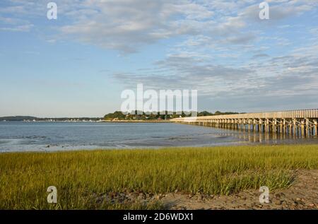 Schöne Aussicht auf Duxbury Bay bei Ebbe in Massachusetts. Stockfoto