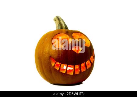 Leuchtende Halloween-Kürbis isoliert auf weißem Hintergrund Stockfoto