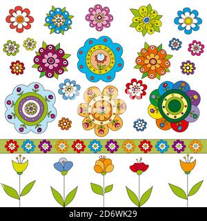 Set von verschiedenen Blumen. Abbildung. Isoliert auf weißem Hintergrund. Stockfoto