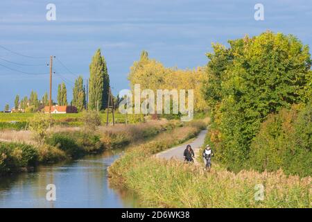 Baden: Wiener Neustädter Kanal, Radler in Wienerwald, Wienerwald, Niederösterreich, Niederösterreich, Österreich Stockfoto