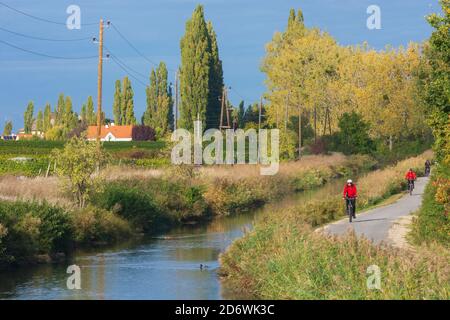 Baden: Wiener Neustädter Kanal, Radler in Wienerwald, Wienerwald, Niederösterreich, Niederösterreich, Österreich Stockfoto