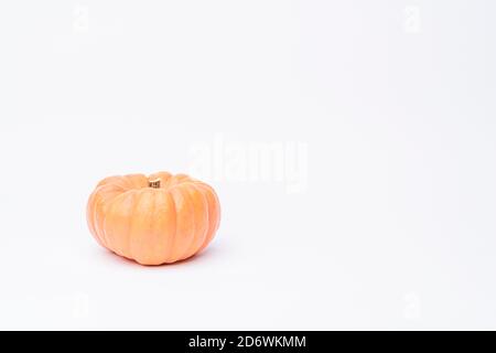 Einzelner Kürbis auf weißem Hintergrund Stockfoto