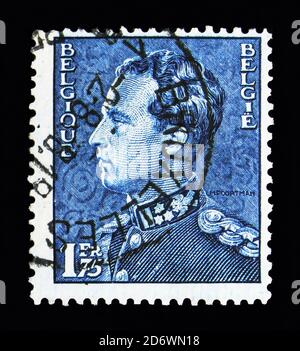 MOSKAU, RUSSLAND - 13. MAI 2018: Eine in Belgien gedruckte Briefmarke zeigt König Leopold III. (1901-1983), Serie, um 1936 Stockfoto