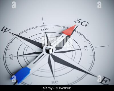 5G Mobilfunknetz Breitband-Verbindungstechnik COMPASS Konzept. 3d-Rendering-Illustration Stockfoto