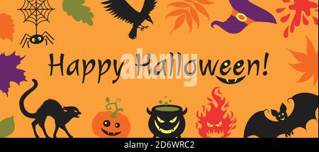 Banner mit halloween-Details in Form eines Hutes. Stock Vektor