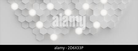 Abstrakt Weißer Hintergrund geometrische sechseckigen abstrakten Hintergrund. Flächenpolygonmuster mit leuchtenden Sechsecken, sechseckige Wabe. Abstraktes Weiß Stockfoto
