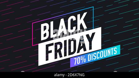 Banner, Flyer oder Poster Design für Black Friday Promotion. Hintergrunddesign von Trendlinien und Farben. Vektor Stock Vektor