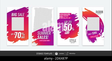Editierbare Vorlagen für Geschichten aus sozialen Medien. Instagram Geschichte. Hintergrund Pinselstriche. Platz für Ihr Foto und Ihren Text. Vektordesign Stock Vektor