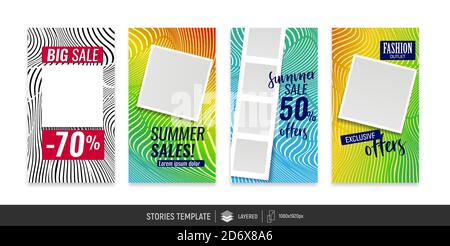 Editierbare Vorlagen für Geschichten aus sozialen Medien. Instagram Geschichte. Hintergrund wellige Linien. Platz für Ihr Foto und Ihren Text. Vektordesign Stock Vektor