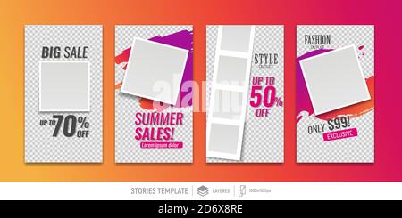 Editierbare Vorlagen für Geschichten aus sozialen Medien. Instagram Geschichte. Hintergrund Pinselstriche. Platz für Ihr Foto und Ihren Text. Vektordesign Stock Vektor