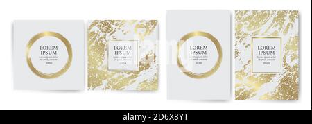 Set von Design-Vorlagen mit goldener Textur Hintergrund und goldenen Striche. Effekt Luxus, Eleganz, exklusiv, Premium, VIP. Hochzeitseinladung, Veranstaltungen, Stock Vektor