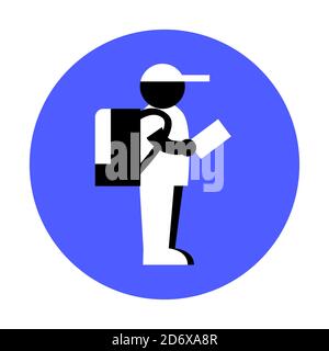 Ein männlicher Kurier liefert Post. Ikone mit einer Silhouette eines Mannes. Vektordarstellung zum Thema Lieferservice. Stock Vektor
