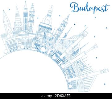 Skizzieren Budapest Ungarn City Skyline mit blauen Gebäuden und Copy Space. Vektorgrafik. Stock Vektor