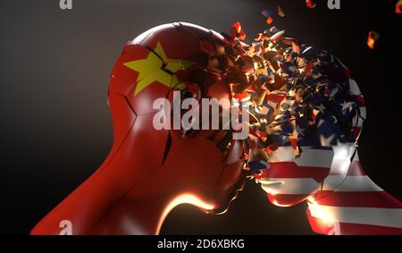 China und die USA konkurrieren gegen Technologie, Information und Handel. Konflikt zwischen den Vereinigten Staaten und China Stockfoto