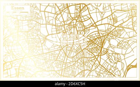 Essen Deutschland Stadtplan im Retro-Stil in goldener Farbe. Übersichtskarte. Vektorgrafik. Stock Vektor