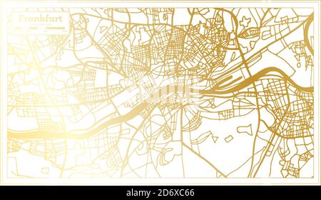 Frankfurt Deutschland Stadtplan im Retro-Stil in goldener Farbe. Übersichtskarte. Vektorgrafik. Stock Vektor