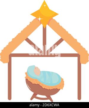 Baby jesus in einer Krippe Symbol auf weißem Hintergrund, flachen Stil, Vektor-Illustration Stock Vektor