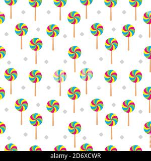 Strudel Lollipop nahtlose Muster auf weißem Hintergrund. Farbenfrohe Vektorgrafik. Designvorlage. Geeignet für Geburtstag, halloween, weihnachten Stock Vektor