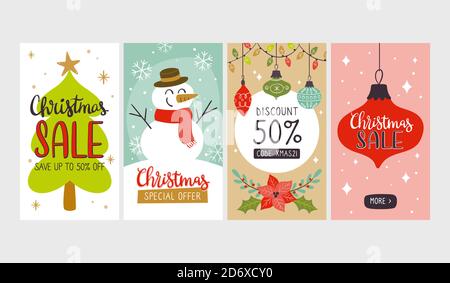 Sammlung von weihnachten Verkauf vertikale Banner, perfekt für Social-Media-Beiträge und Geschichten. EPS10 Vektorgrafik. Stock Vektor