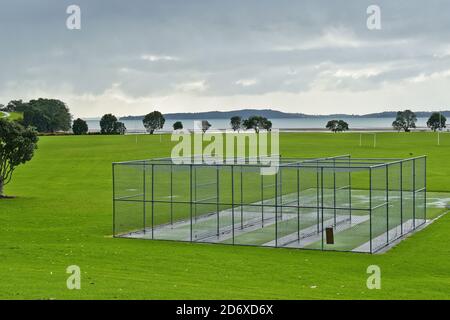 Stahl Cricket Käfig in einer grünen Wiese Stockfoto