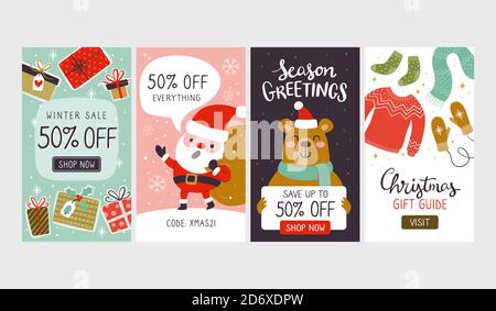 Sammlung von weihnachten Verkauf vertikale Banner, perfekt für Social-Media-Beiträge und Geschichten. EPS10 Vektorgrafik. Stock Vektor