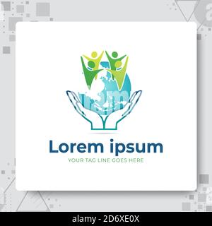 Eco Welt Logo Design. Menschen Erde Logo Vektor Stock Vektor