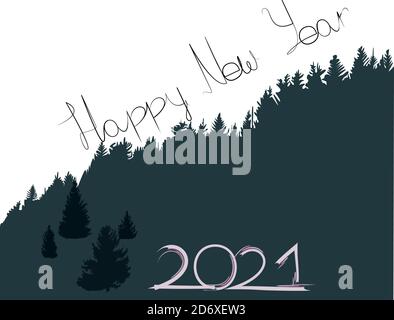 2021 Bild, Frohes neues Jahr 2021. Urlaub Vektor-Illustration mit Wald Stock Vektor