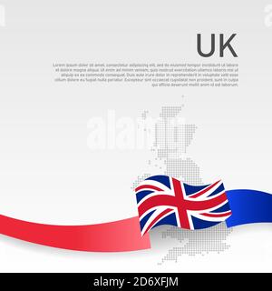 Großbritannien gewellte Flagge, Mosaikkarte auf weißem Hintergrund. Gewellte Band Farbe Flagge von Großbritannien. Nationales Plakat des vereinigten Königreichs. Vektordesign. Bu Stock Vektor