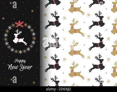 Weihnachtliche Nahtloses Muster mit wunderschönen Hirsen und Schneeflocken. Wintertapete für Ihr Design. Vektorgrafik. Stock Vektor