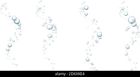 Blaue sprudelnde Blasen. Funkelt Unterwasserbach im Wasser, Meer, Aquarium. Kohlensäurehaltiger Pop und Brausetrink. Abstrakte frische Sodablasen. Vektorgrafik Stock Vektor