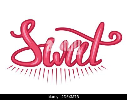 Süßer handgezeichneter pinker Schriftzug mit Kontur. Pinsel Kalligraphie. Rotes Vektor-Element für Karten, T-Shirt-Druck und Ihr Design. Stock Vektor