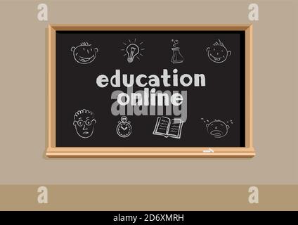 Online-Bildung Tafel und Symbole Stock Vektor