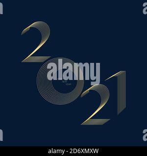 2021 Happy New Year Nummer in modernen Line Blend Stil mit Goldfarbe auf navy blauen Hintergrund, Urlaub Grußkarte Stock Vektor