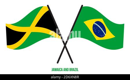 Jamaika und Brasilien Flaggen gekreuzt und winken Flat Style. Offizieller Anteil. Richtige Farben. Stock Vektor