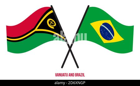 Vanuatu und Brasilien Flaggen gekreuzt und winken Flat Style. Offizieller Anteil. Richtige Farben. Stock Vektor