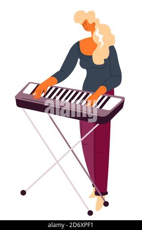 Klavierspieler, der auf der Tastatur spielt, Musiker mit Instrument Stock Vektor