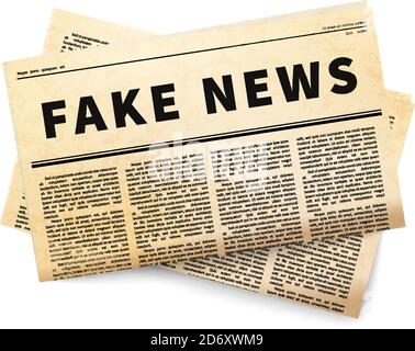 Fake News Header, alte gelb gefaltete Zeitung Symbol, gelbe Presse auf weiß Stock Vektor