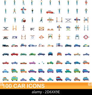 100 Auto-Symbole eingestellt. Cartoon-Illustration von 100 Auto-Symbole Vektor-Set isoliert auf weißem Hintergrund Stock Vektor