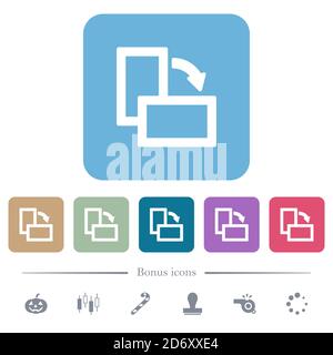 Drehen Sie nach rechts weiße flache Symbole auf farbigen abgerundeten quadratischen Hintergründen. 6 Bonus-Symbole enthalten Stock Vektor