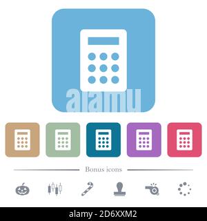 Weiße flache Symbole auf abgerundeten quadratischen Hintergründen. 6 Bonus-Symbole enthalten Stock Vektor
