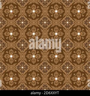 Vintage Kreis Motive Design auf Kawung Batik mit glattem Mokka Konzept. Stock Vektor