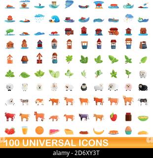 100 universelle Symbole gesetzt. Cartoon Illustration von 100 universelle Symbole Vektor auf weißem Hintergrund einstellen Stock Vektor