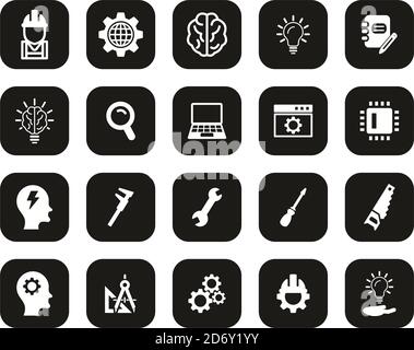 Engineering Icons Weiß Auf Schwarz Flat Design Set Groß Stock Vektor