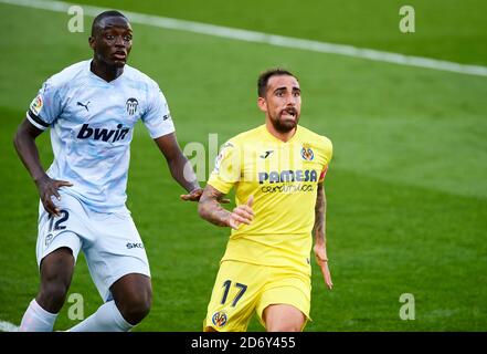 aco Alcacer von Villarreal CF und Mouctar Diakhaby von Valencia CF während der spanischen Meisterschaft La Liga Fußball mach dazwischen Villarreal und Valenci Stockfoto