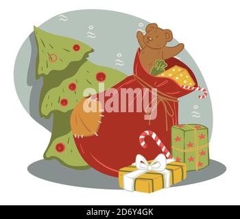 Sack mit Geschenken für Neujahr und Weihnachten Stock Vektor