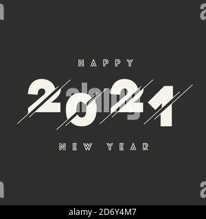 Frohes neues Jahr 2021 abstrakte Vektor-Karte Text-Design oder Hintergrund. Moderne Typografie Holiday Poster Layout. Dunkler Hintergrund Stock Vektor