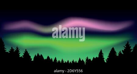 aurora borealis schöne Polarlichter in Wald Vektor Illustration EPS10 Stock Vektor