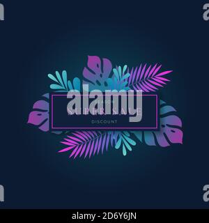 Fluoreszierende Gradient Monstera Tropic Blätter Sommer Verkauf Rechteckige Karte, Banner-Vorlage. Trendy Retrovawe Farben Botanic Saisonale Werbung Layout Stock Vektor