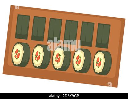 Japanisches Sushi auf dem Teller in asiatischer Küche Stock Vektor
